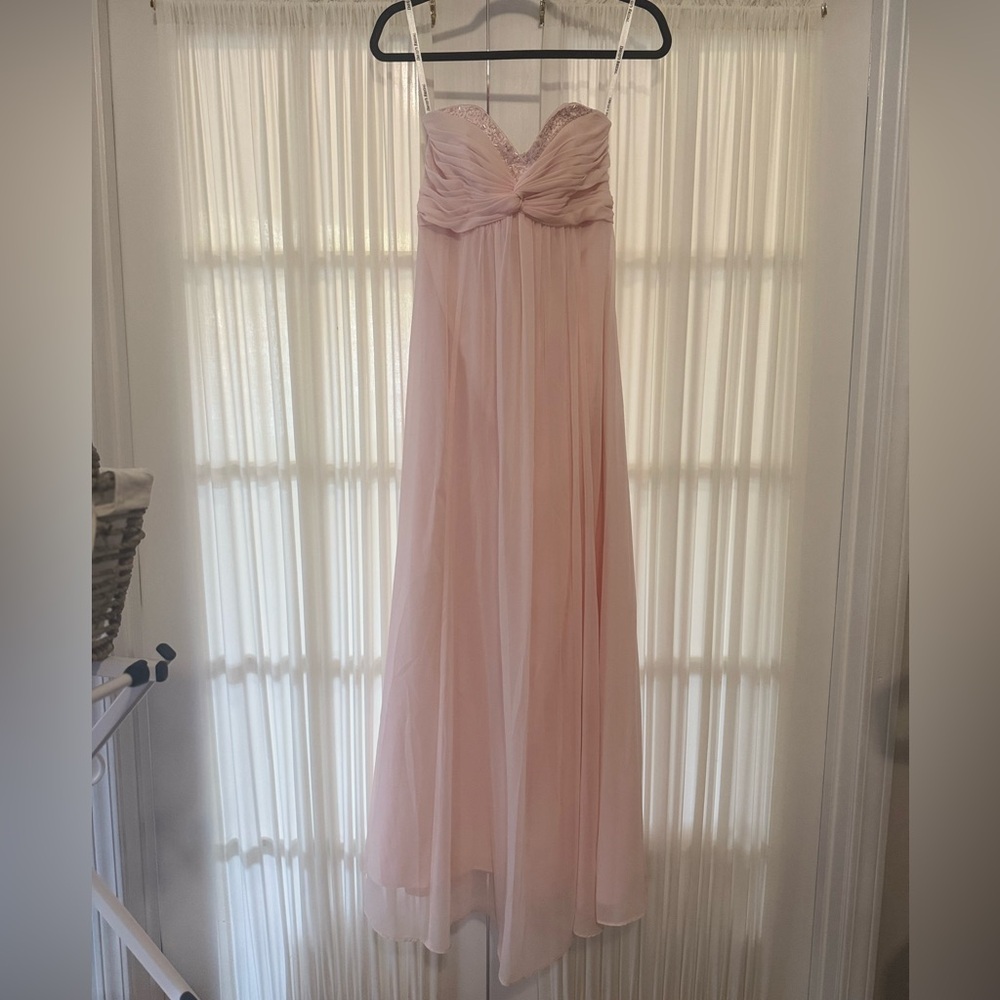 David's Bridal Light Pink Sweetheart Strapless Halter Bridesmaid Formal Dress
